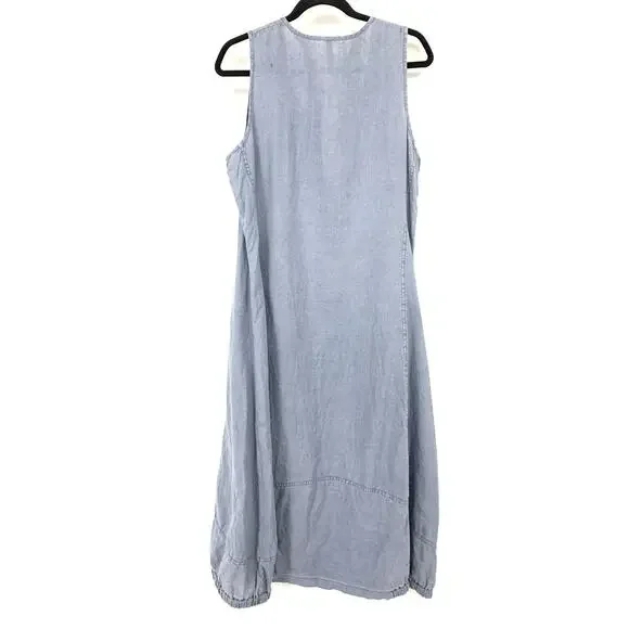 XCVI Midi Length Dress Womens Size Large Button Front Linen Light Blue Gray - Picture 2 of 7